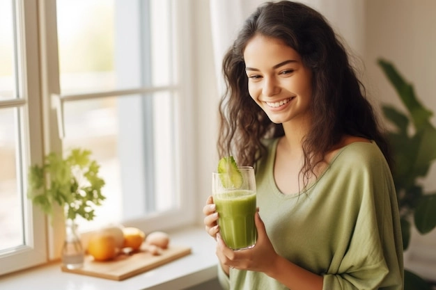 person smiling with smoothie